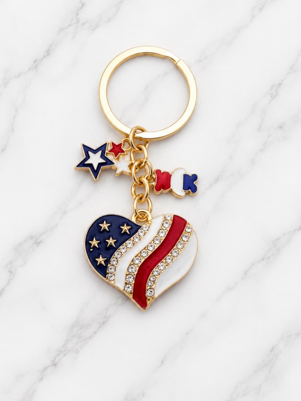 Bag Charm/Keyring-Patriotic American flag heart charms-Gold Hardware